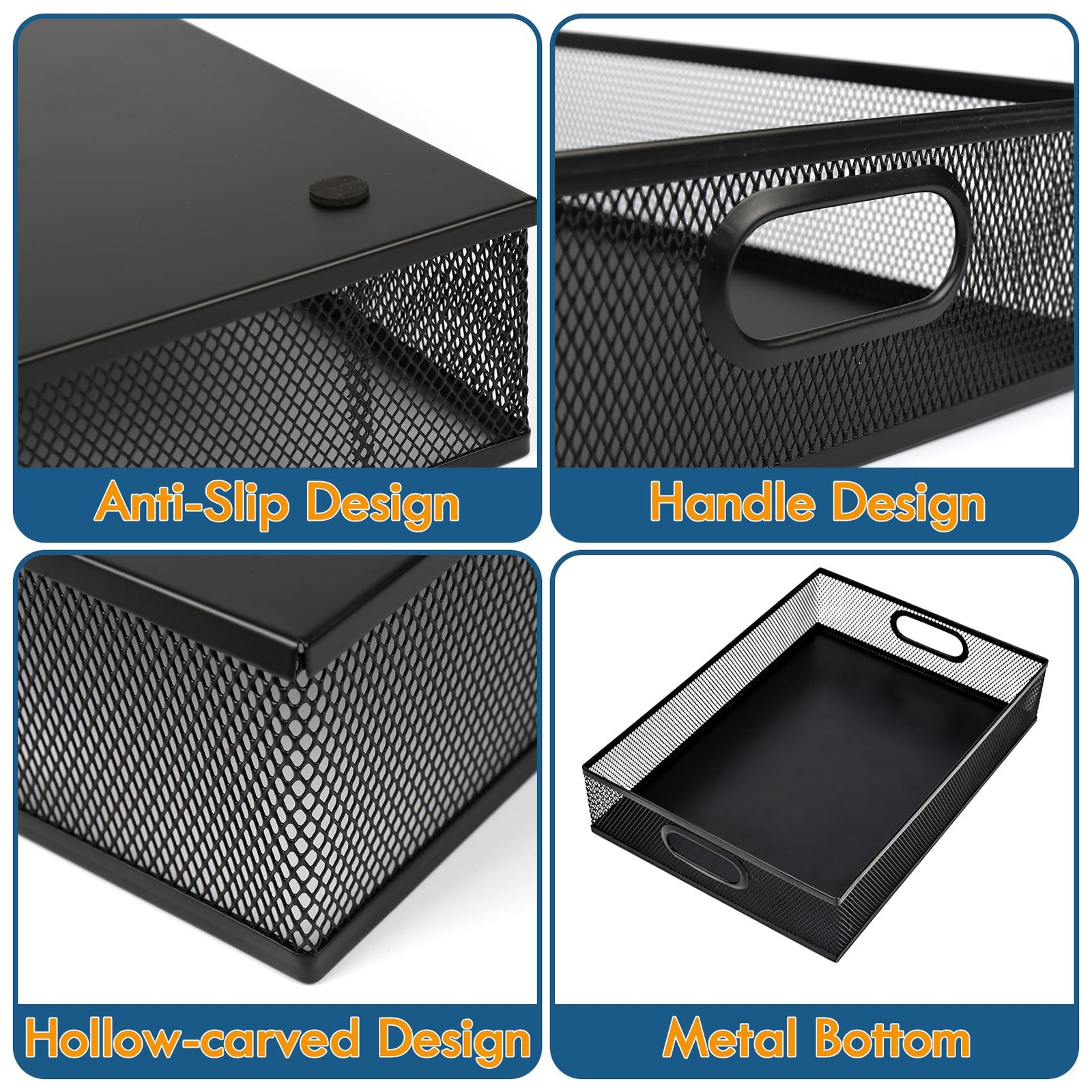 Black Metal Mesh Desk Drawer Organizers, A4 Large Desk Organizer Tray, 2 Desk…