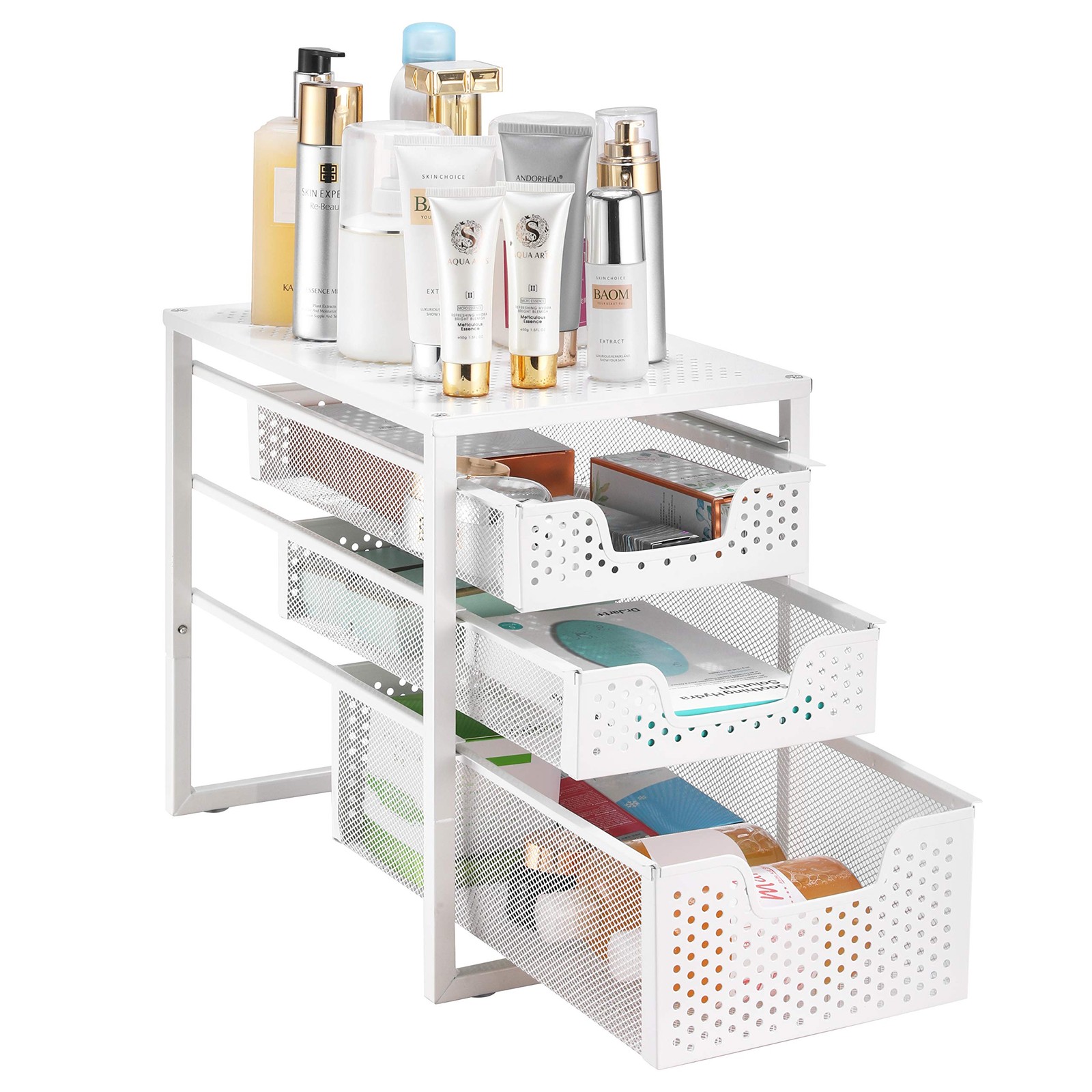 Simple Trending 3-Tier Under Sink Cabinet Organizer with Sliding White