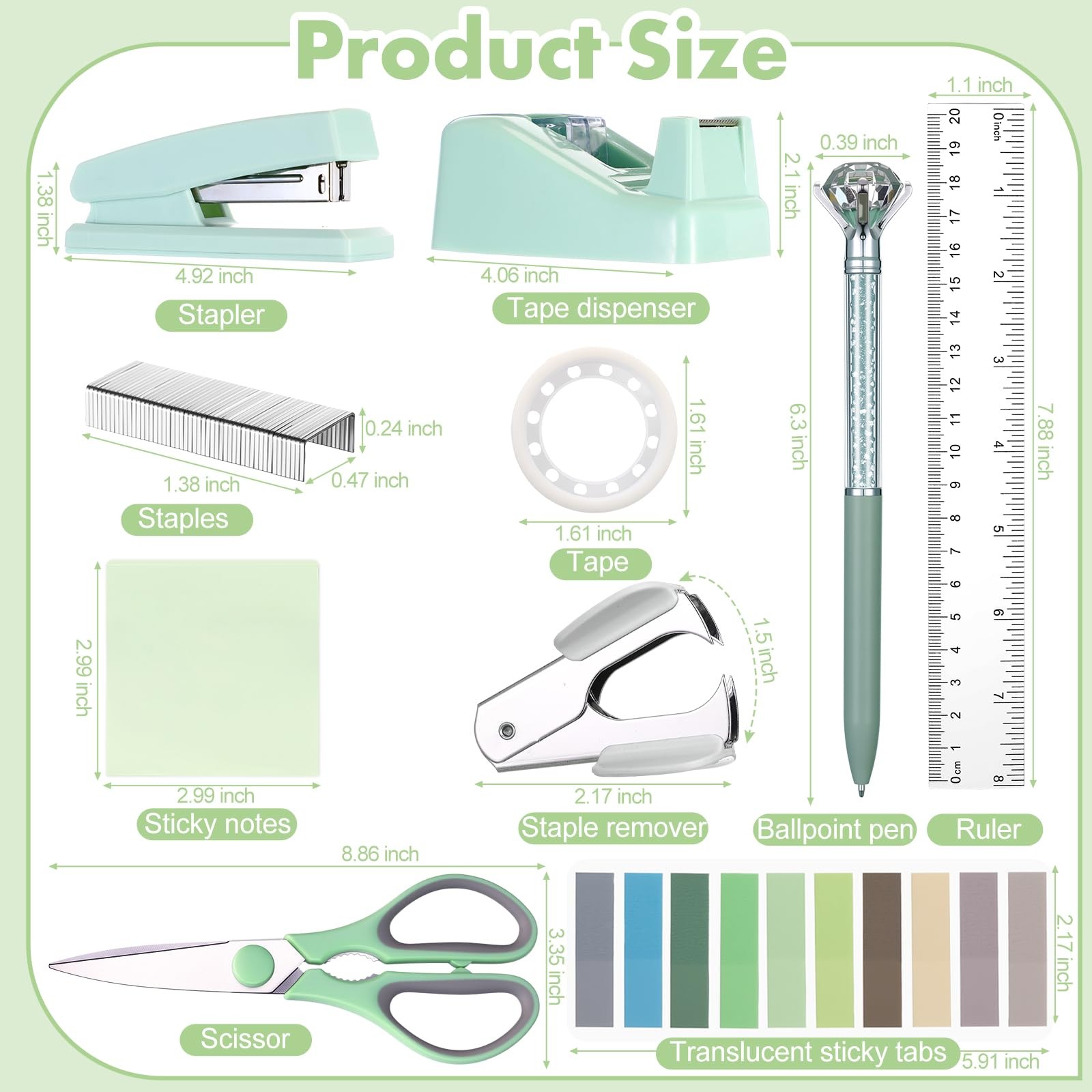 12 Pcs Sage Green Office Supplies Desk Accessories Set Pen Holder Tape Dispen…