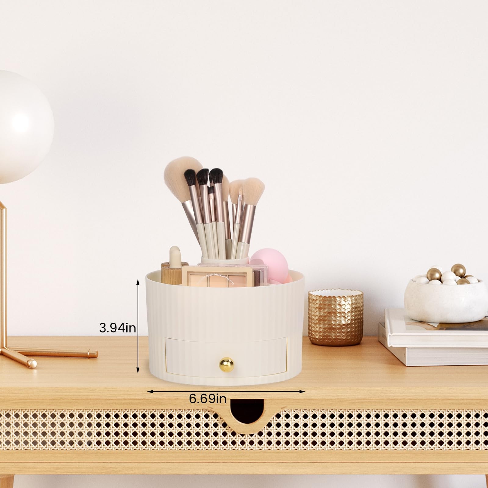 Makeup Brush Organizer Holder with 5 Slots and Drawer White