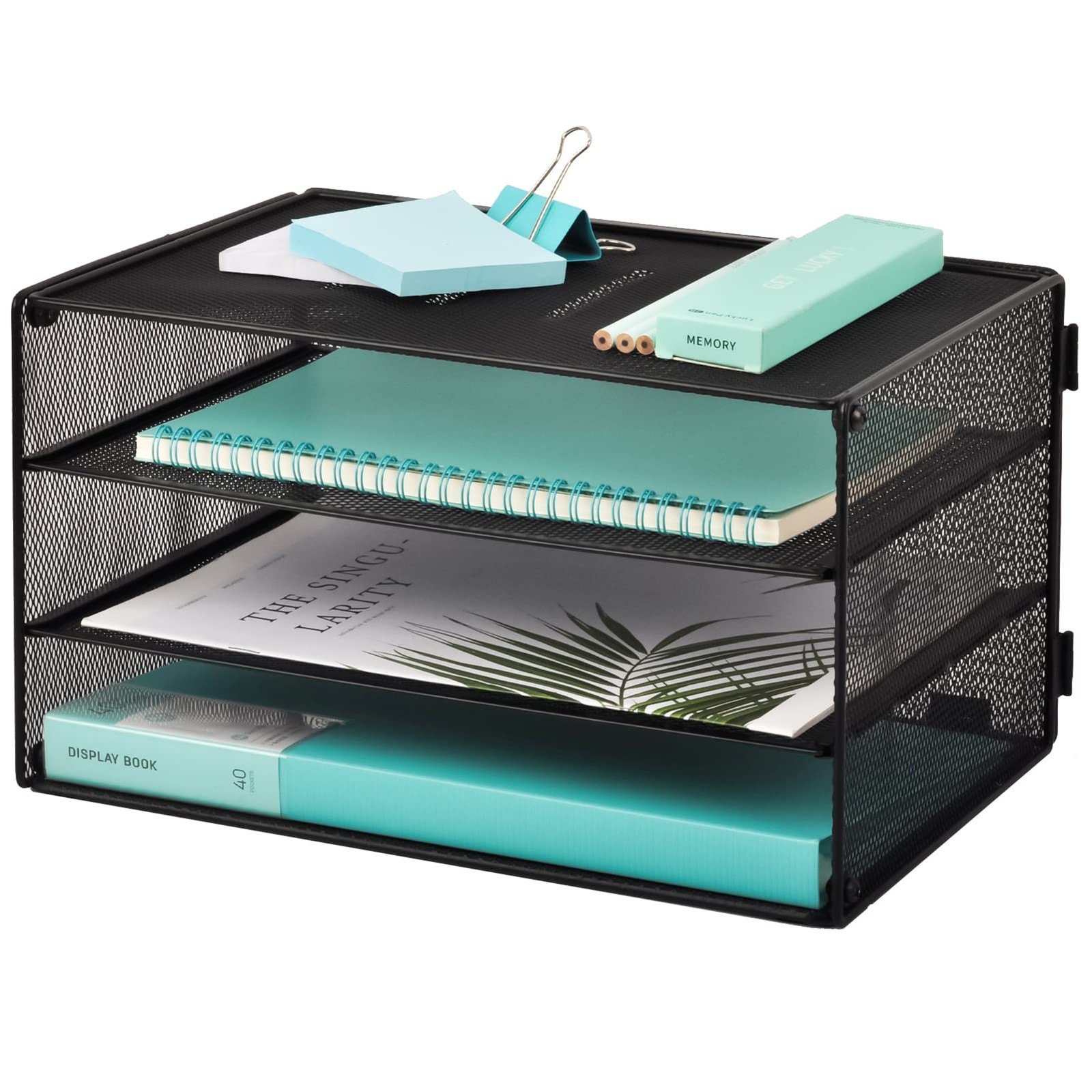 EASEPRES 3 Tier Mesh Desk Organizer Tray, 13.2″ x 9″ x 7.6″, 3 Black