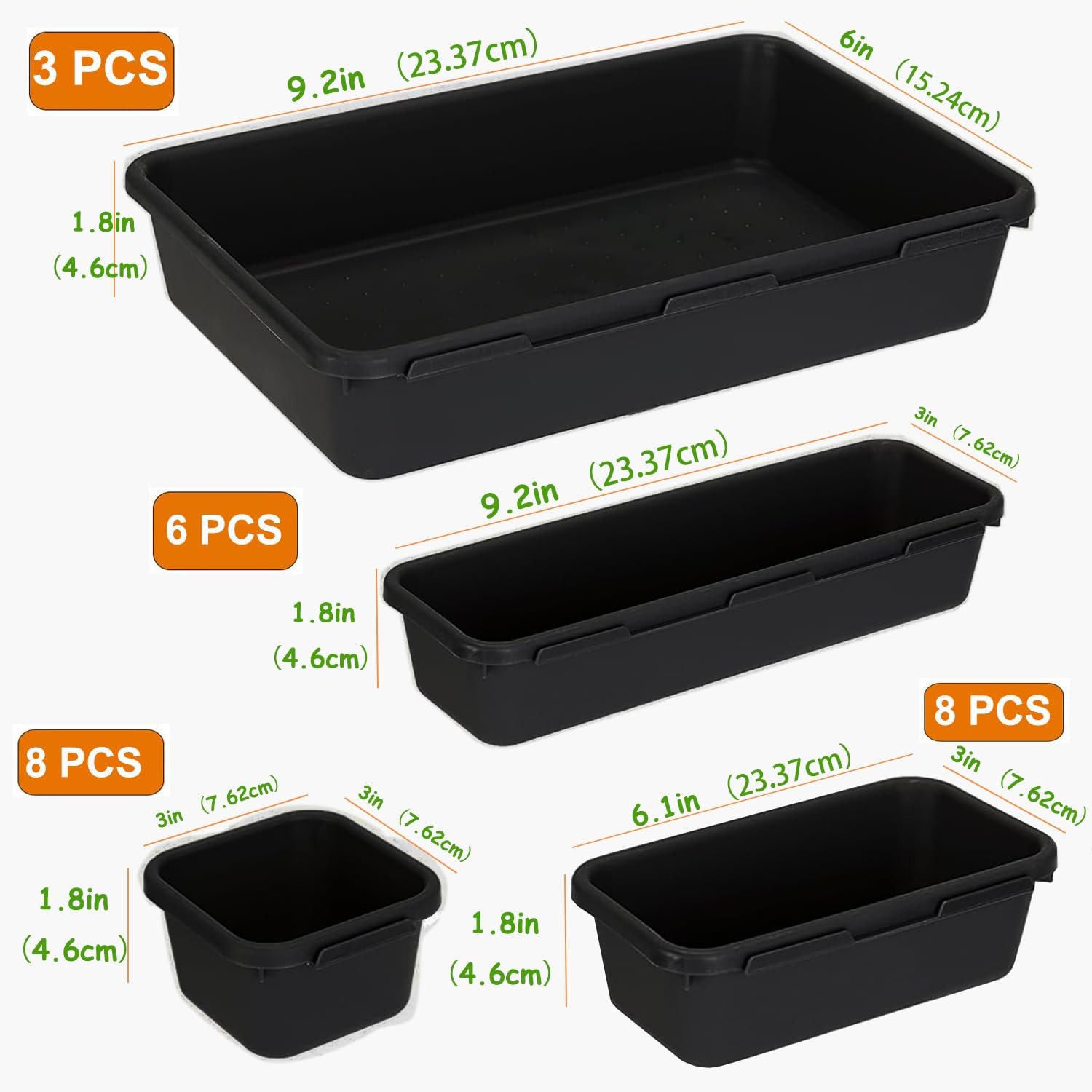 25 PCS Black Drawer Organizer Set, 4 Size Interlocking Plastic Storage Bins f…