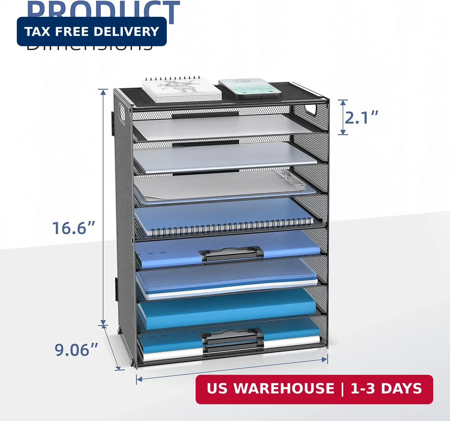 DALTACK 9-Tier Paper Organizer for Desk, Mesh Letter Tray Desk Organizer with Ha