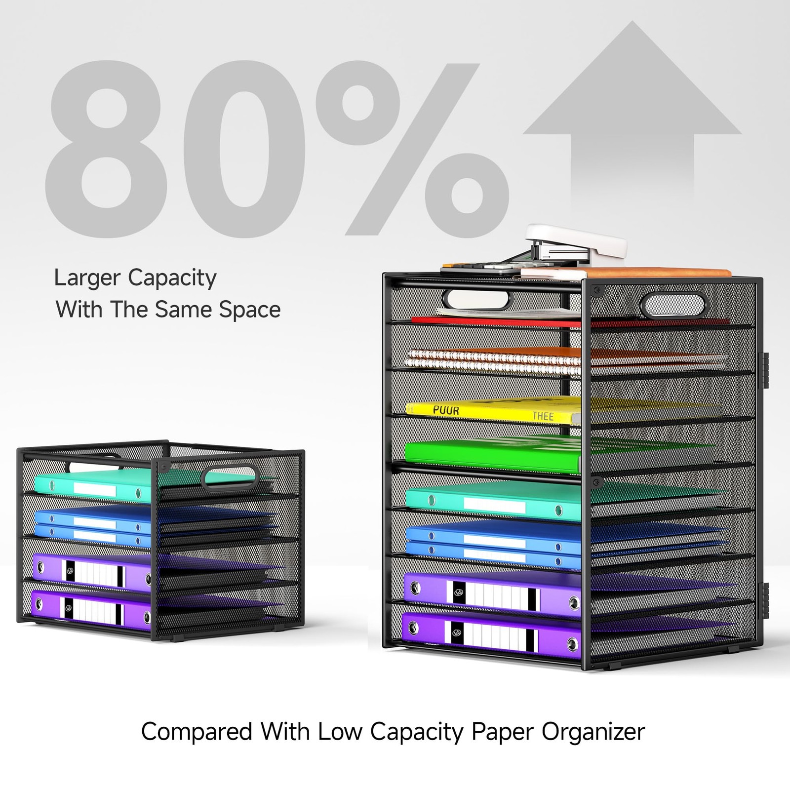 Large Capacity Desk Organizer Mesh 9 Tier Paper Tray Black