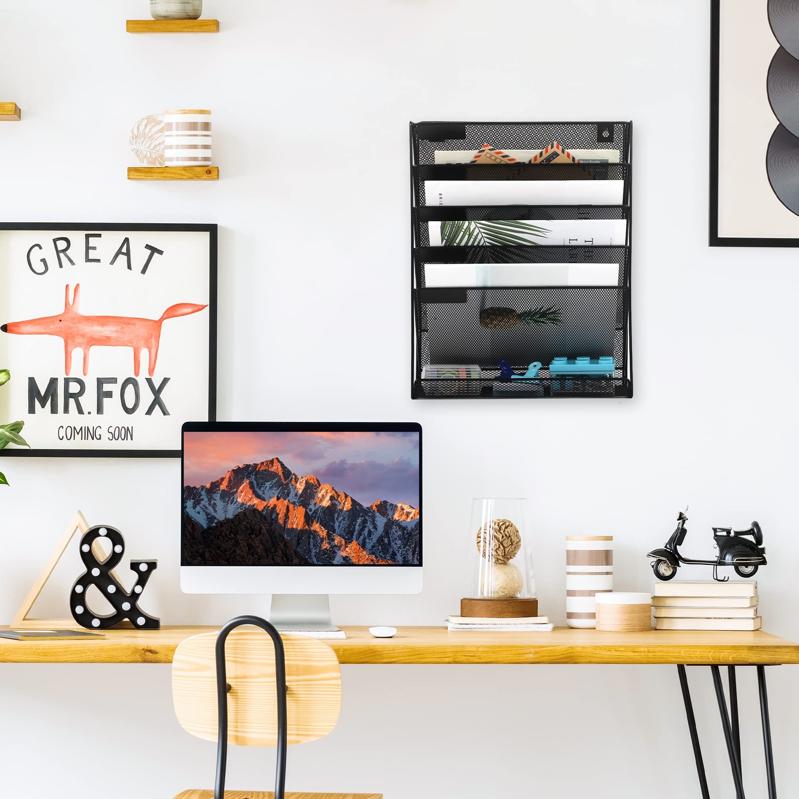 EASEPRES Desk File Organizer Mesh 6-Tier, Hanging Wall Mount 6 Tier, Black