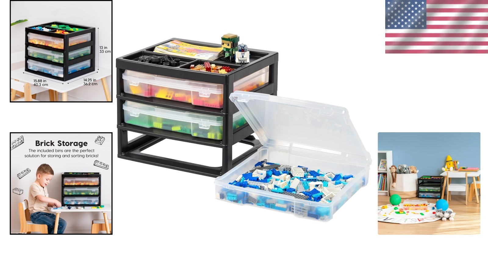 3 Tier Desk Top Storage Unit for 12 x 12 Paper Portable Organizer in Black Clear