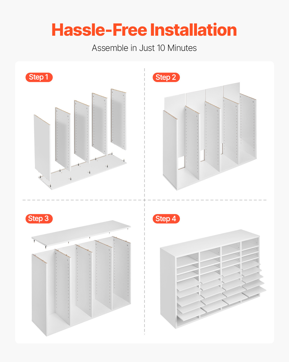 Wooden Literature Organizer 36 Compartments with Adjustable Shelves White