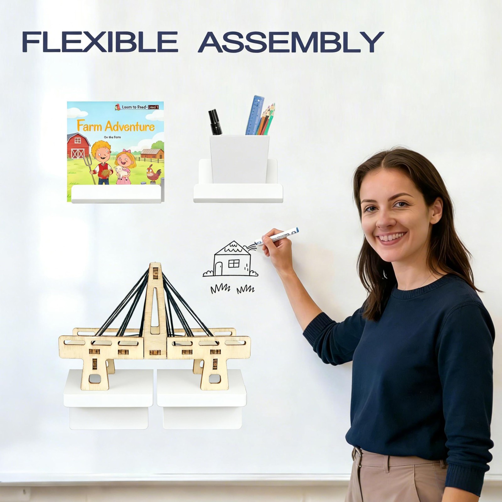 4 Pack Magnetic Book Shelf for Whiteboard, 4 * 4 Inch Extra-Wide Reusable Acr…