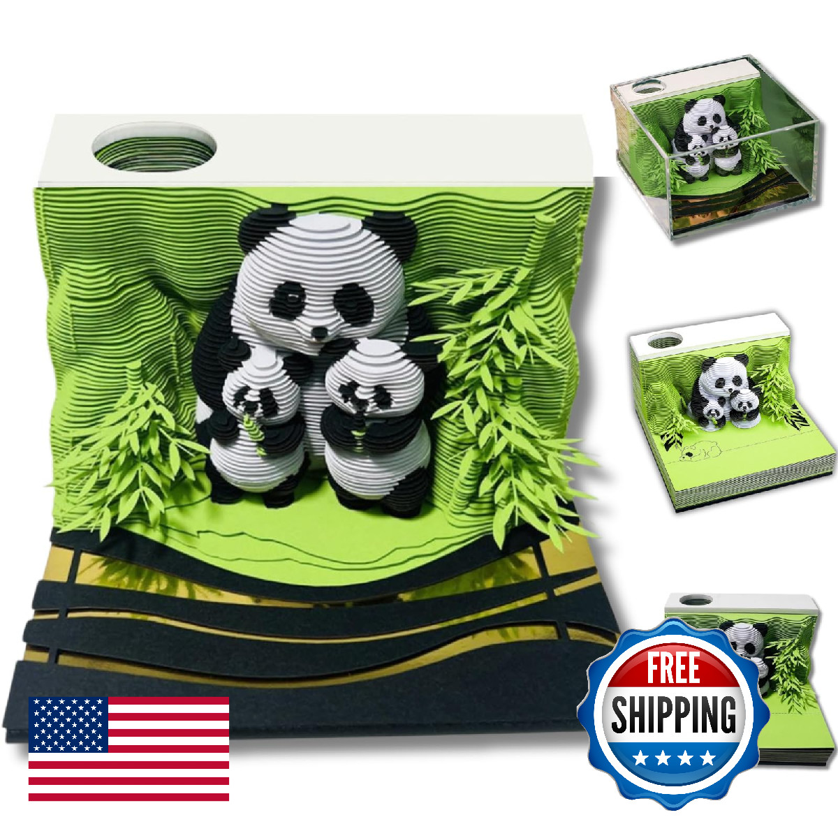 3D Calendar 2026, Panda Family Time Piece Calendar 2026, Daily Tear-Off Memo Pad