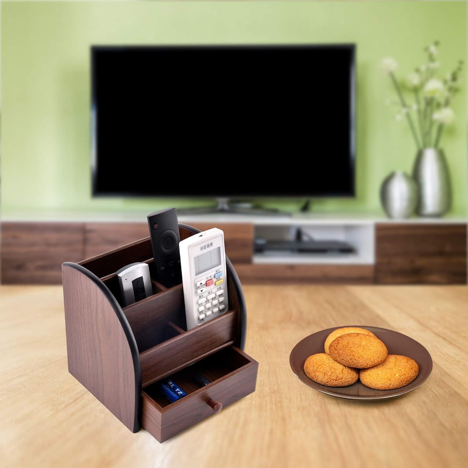 Wooden Desktop Organizer with Drawer Multifunctional Office Supply Storage –