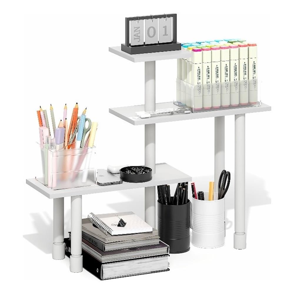 Furinno TURN-N-TUBE 3-Tier Adjustable Desktop Organizer. White