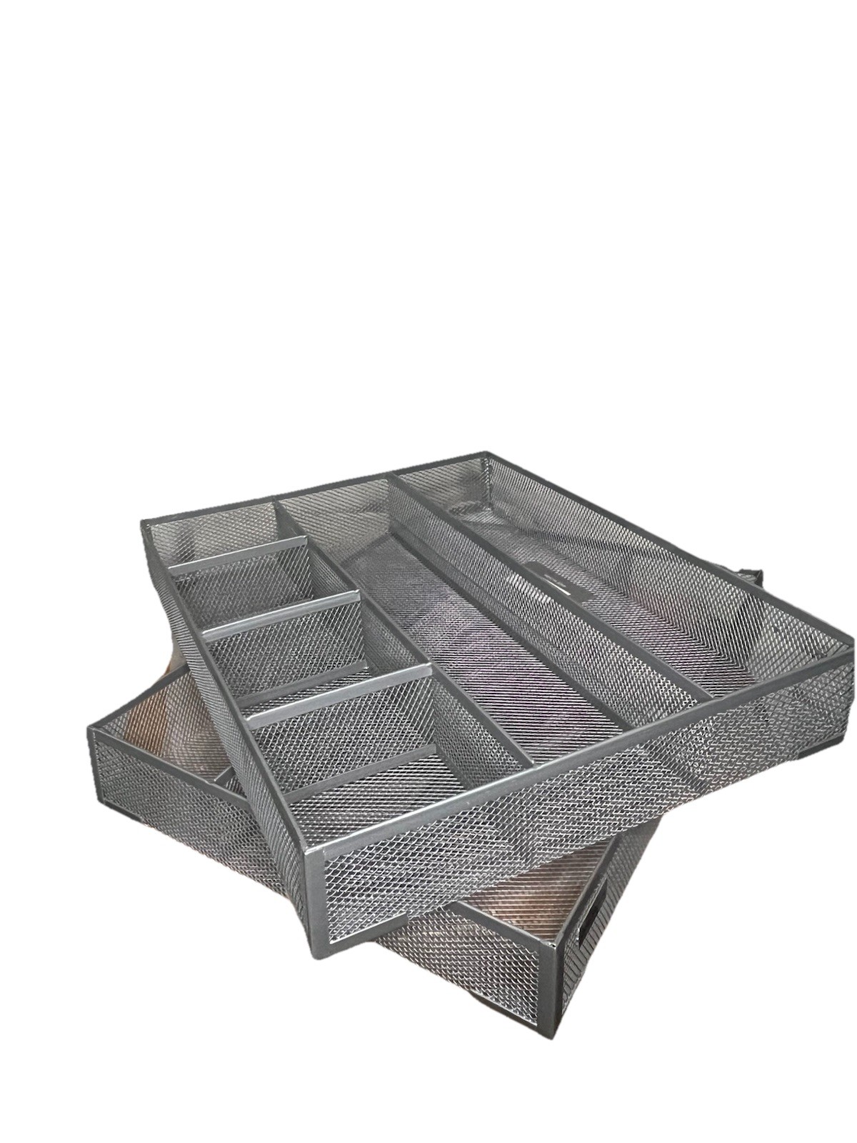 MIND READER 6-Compartment Metal Drawer Organizer Silver Set of 2 New Open Box