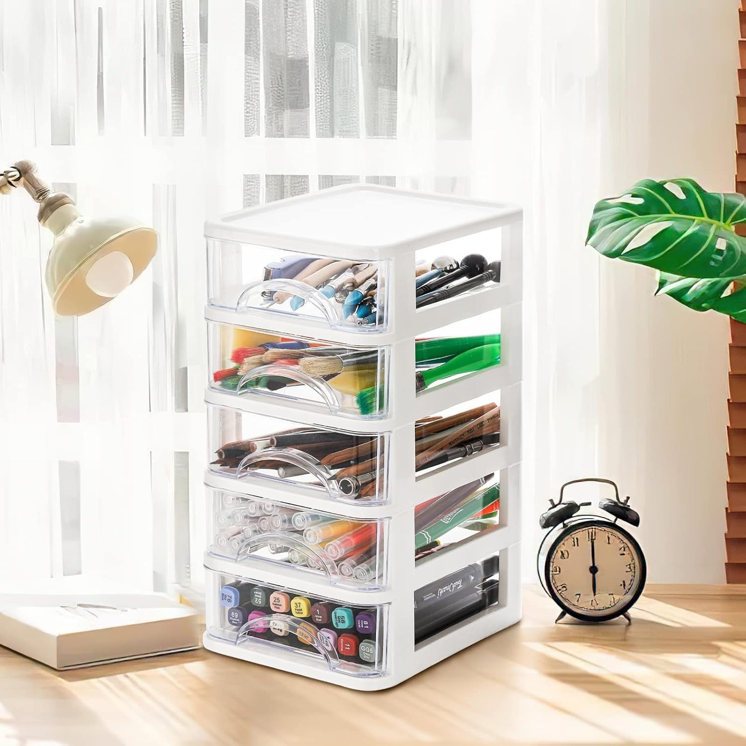Modular 5-Drawer Clear Storage Unit for Desk – Ideal for Organized Workspaces