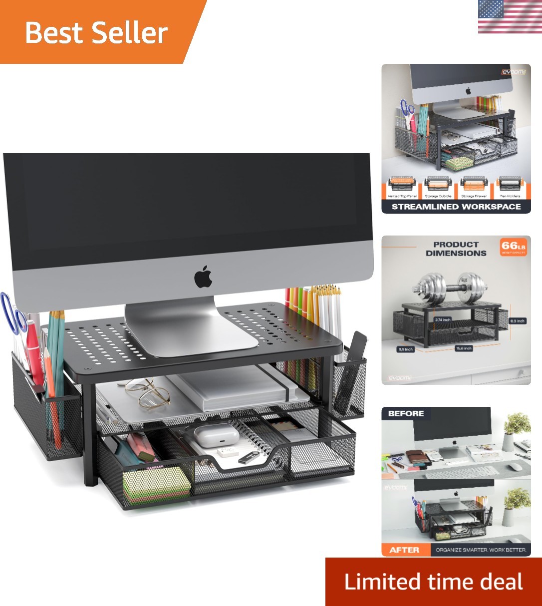 FlowMax Eye-Level Desk Stand: Ergonomic Monitor Riser with Storage Solutions