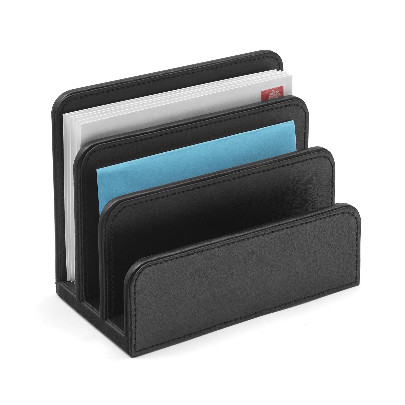 Black Faux Leather Letter Holder | Sorter | Post Rack | Envelope Organiser | …