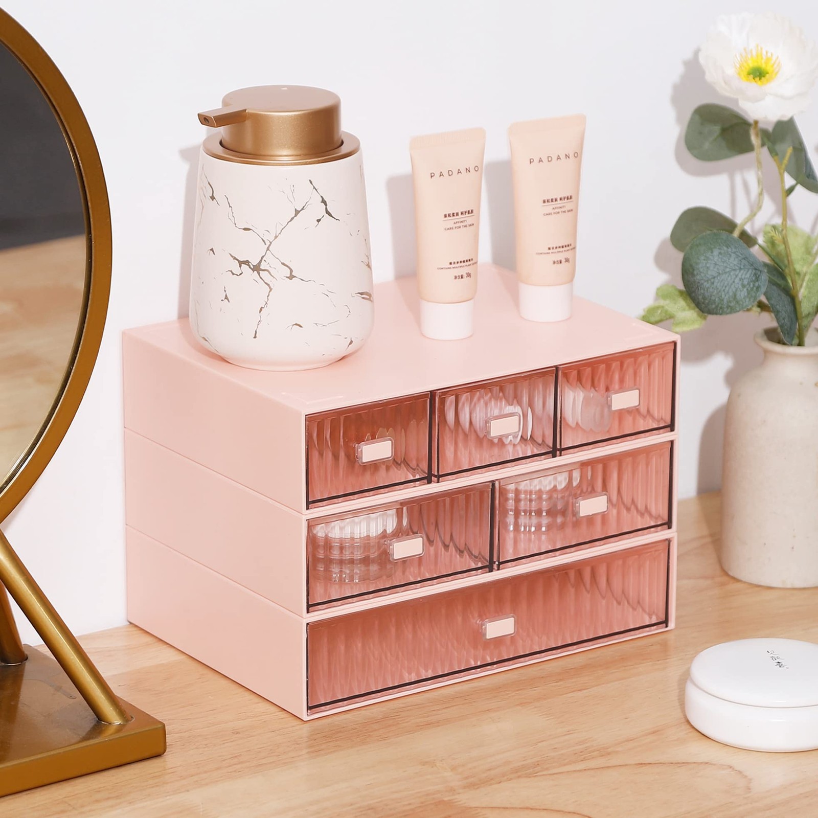 Ykpokir Desktop Organizer Drawers Stackable 3 Tier Storage Pink Accessories