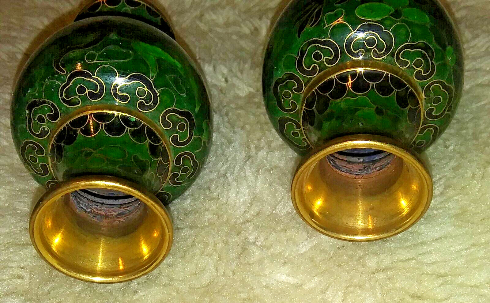 two Emerald Green Chinese Cloisonne Vase With A Imperial Dragon