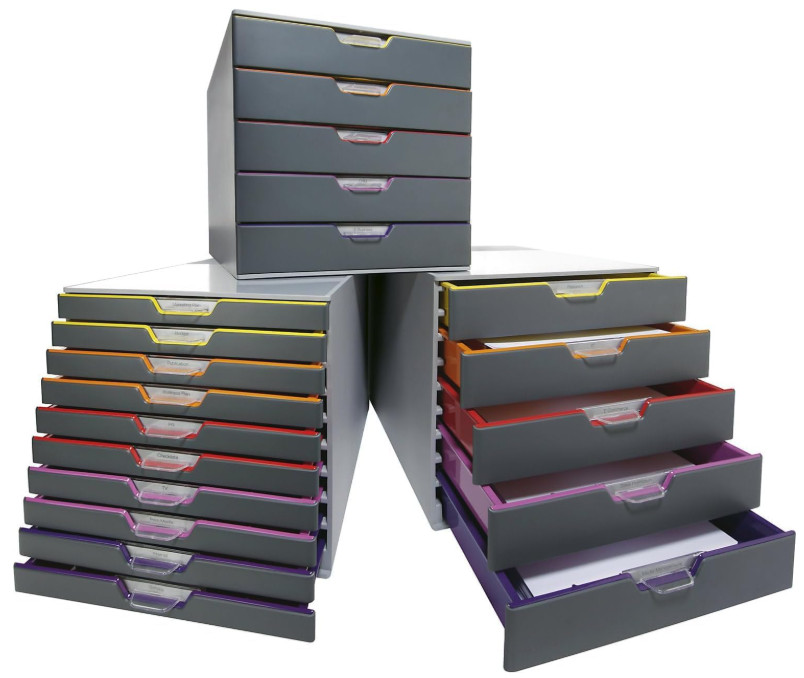 Varicolor 10 Drawer Unit – Gray Desktop Organizer with 10 Color-Coded Drawers