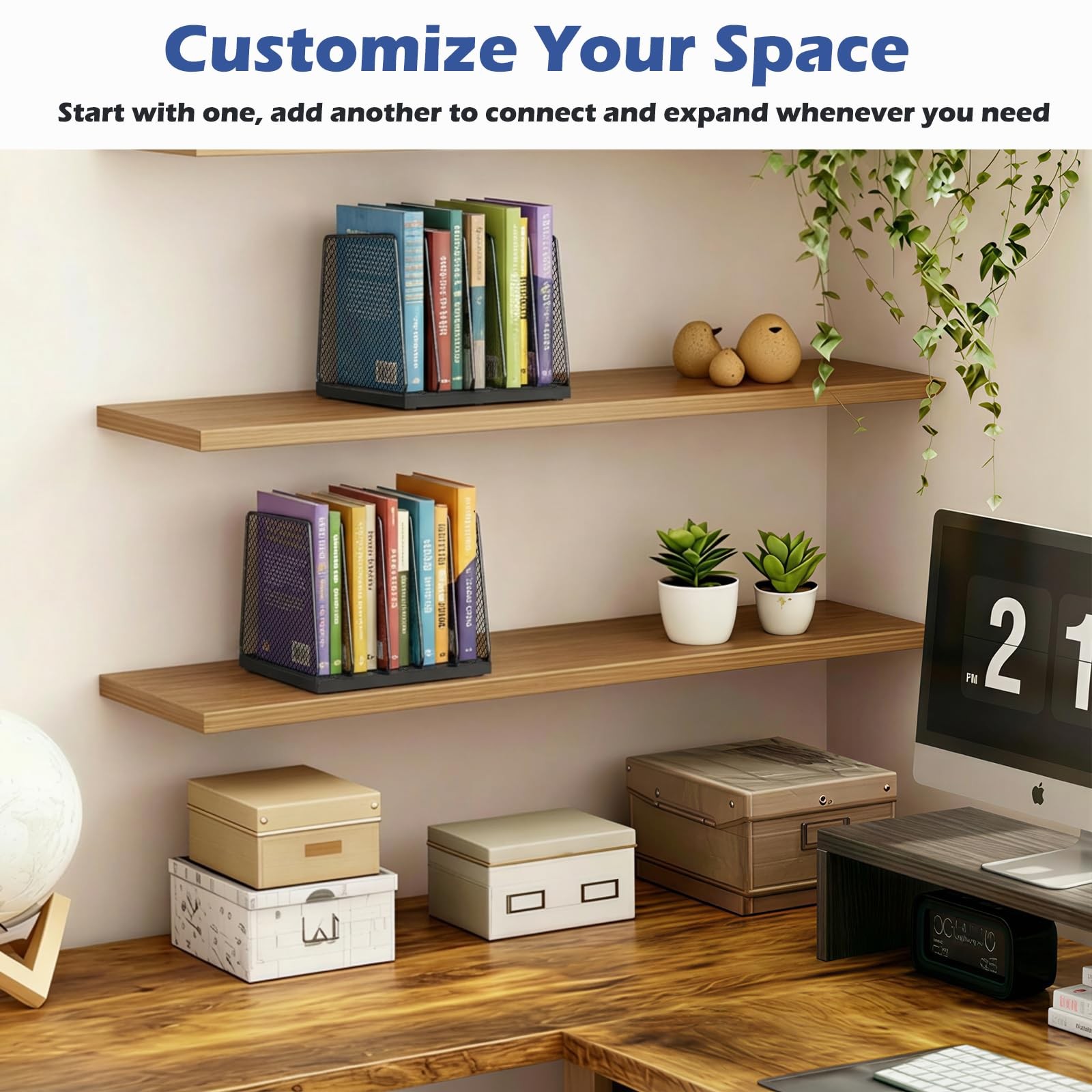 5-Section File Organizer for Desk, Wood Mesh Desktop File Organizer, File Sor…