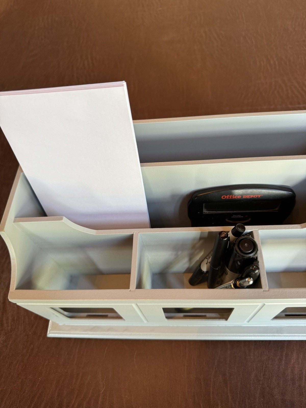 Grey wood desk top organizer
