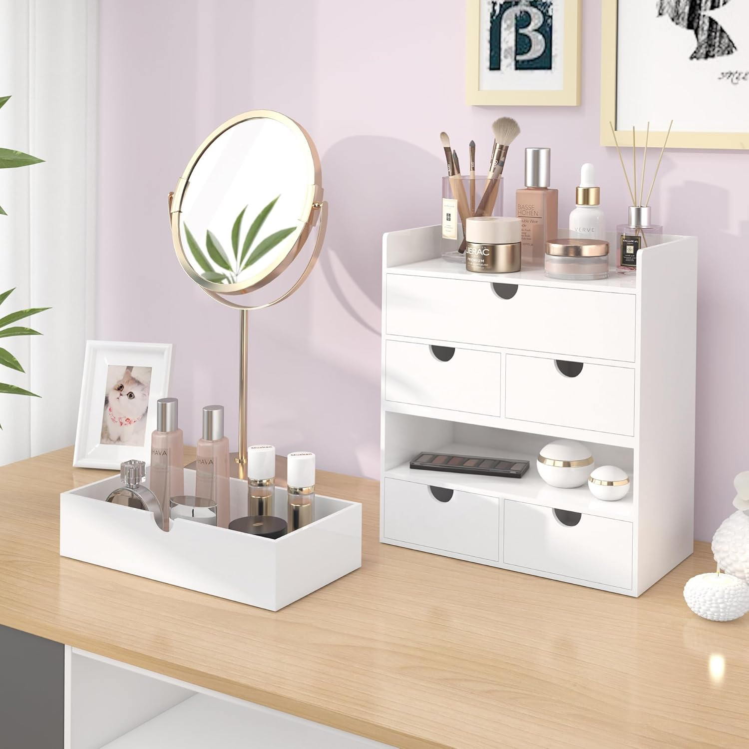 Bamboo Desk Organizer with Drawers – Stylish Storage for Home & Office