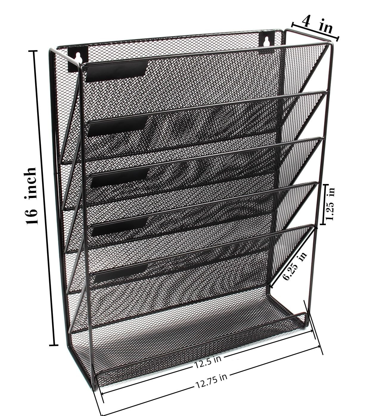 EasyPAG 5 Tier Wall File Holder, Mesh Hanging 12.75 x 4.1 x 16 inch, Black