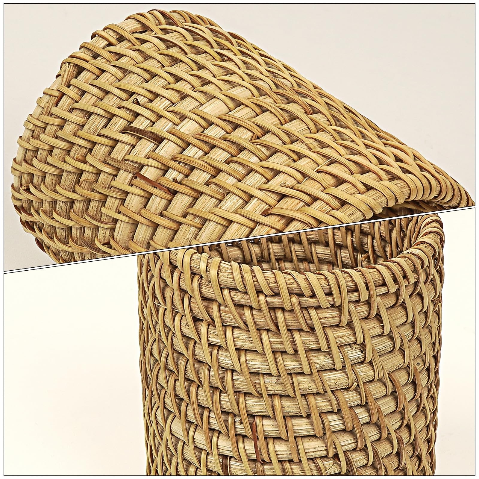 Wicker Rattan Pencil Holder, Cylindrical Desk Organizer Cup, Natural Brown, f…