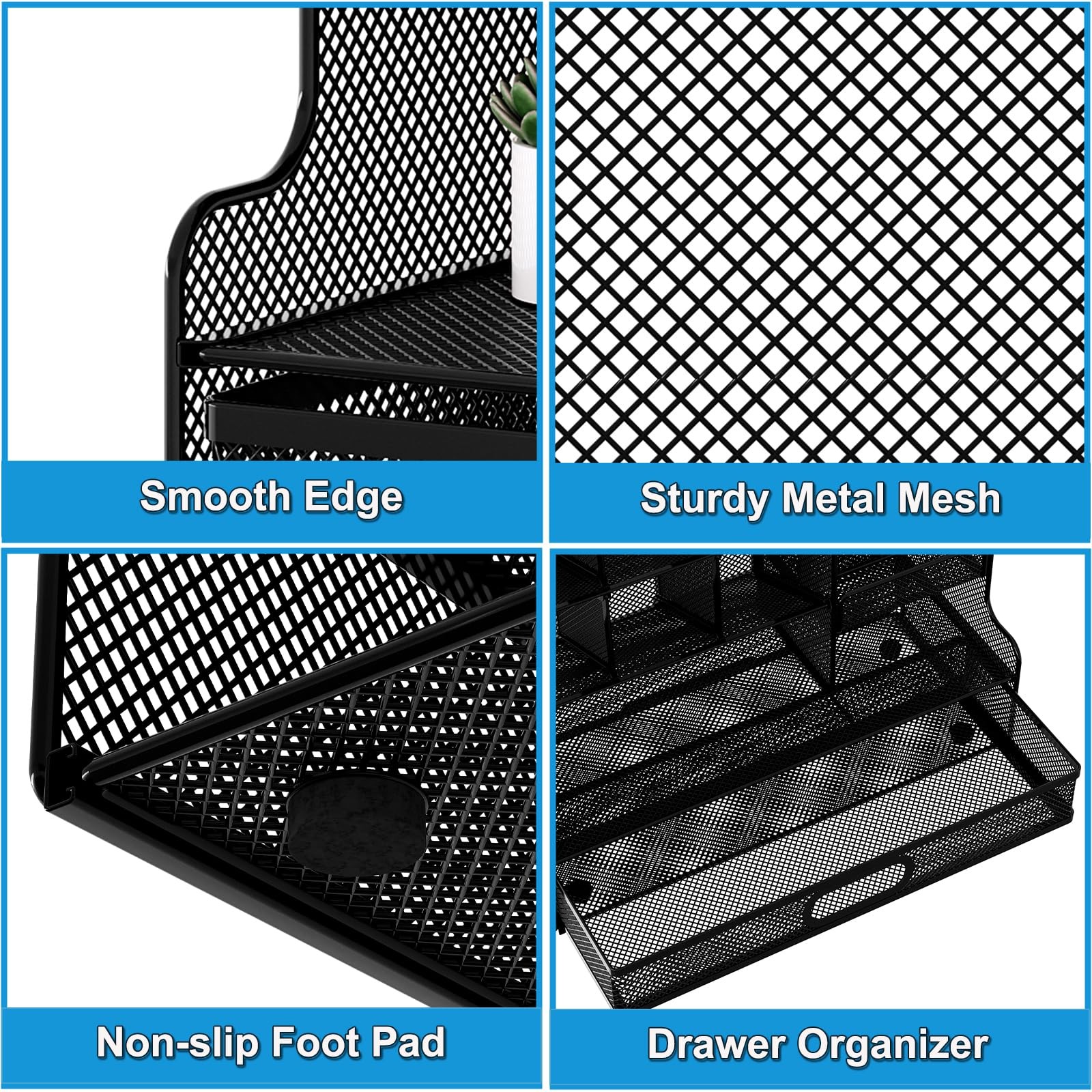 PAG-Mass Desk Organizer with Drawer, Mesh Marker Pen Holder for Desk, Black