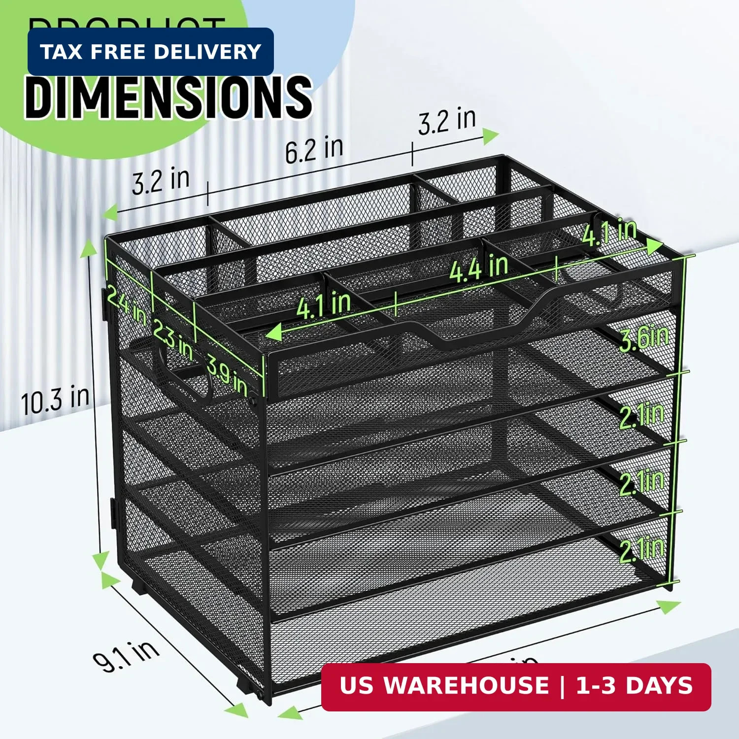 Docnest 5 Tier Mesh Desk Organizer with Adjustable Compartments – Stackable Lett