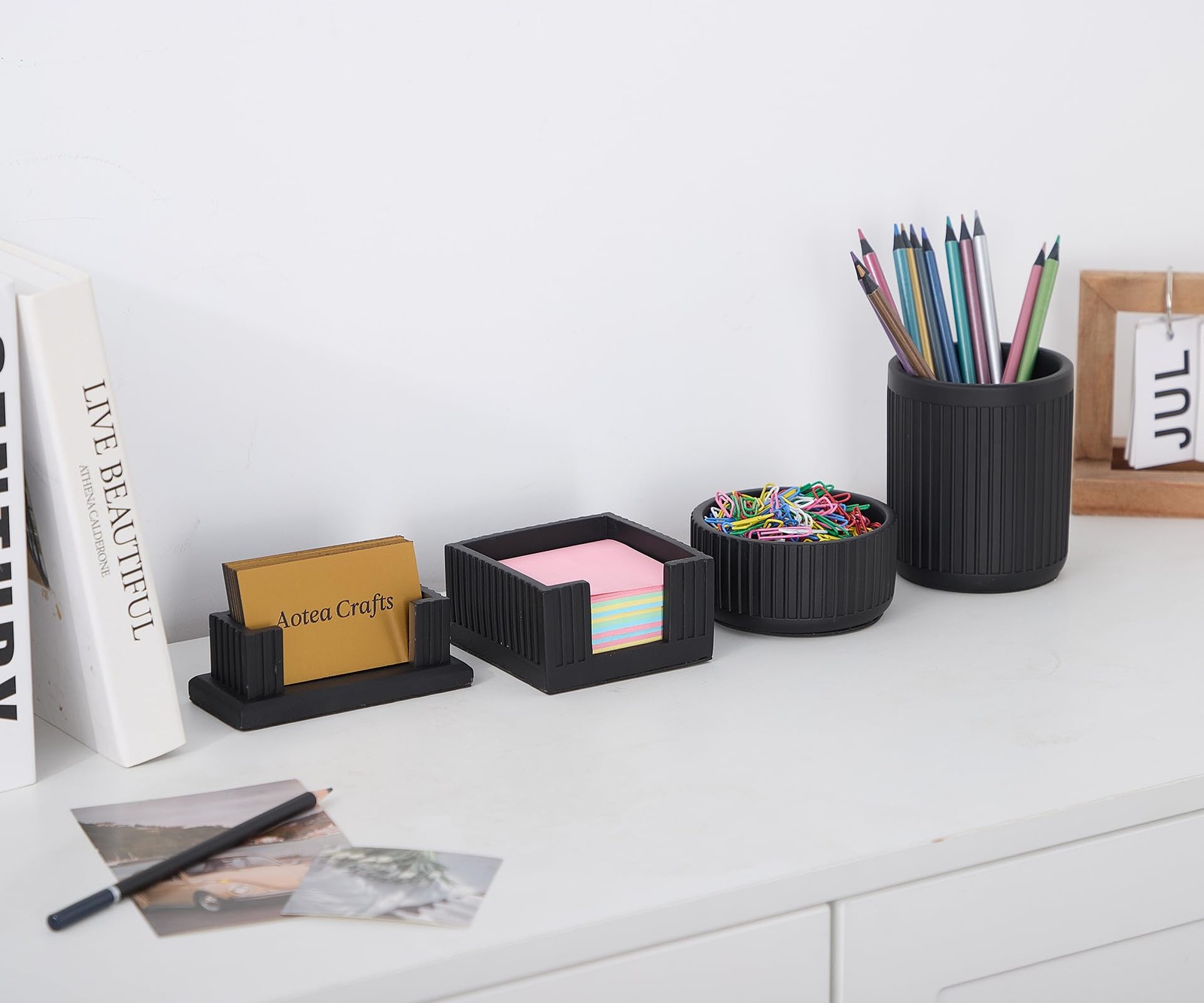 Set of 4 – Concrete Desk Accessories For Modern, Industrial, Minimalist Offic…