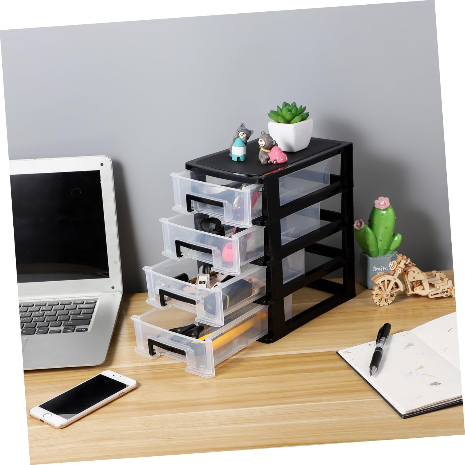 Plastic Drawers – 4 Layer Small Desktop Organizer 25.20X21.00X15.20CM, Black