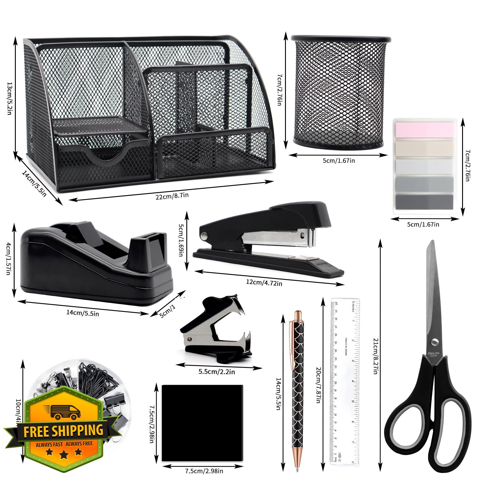 Shellvcase Black Desk Organizer Set 12pcs