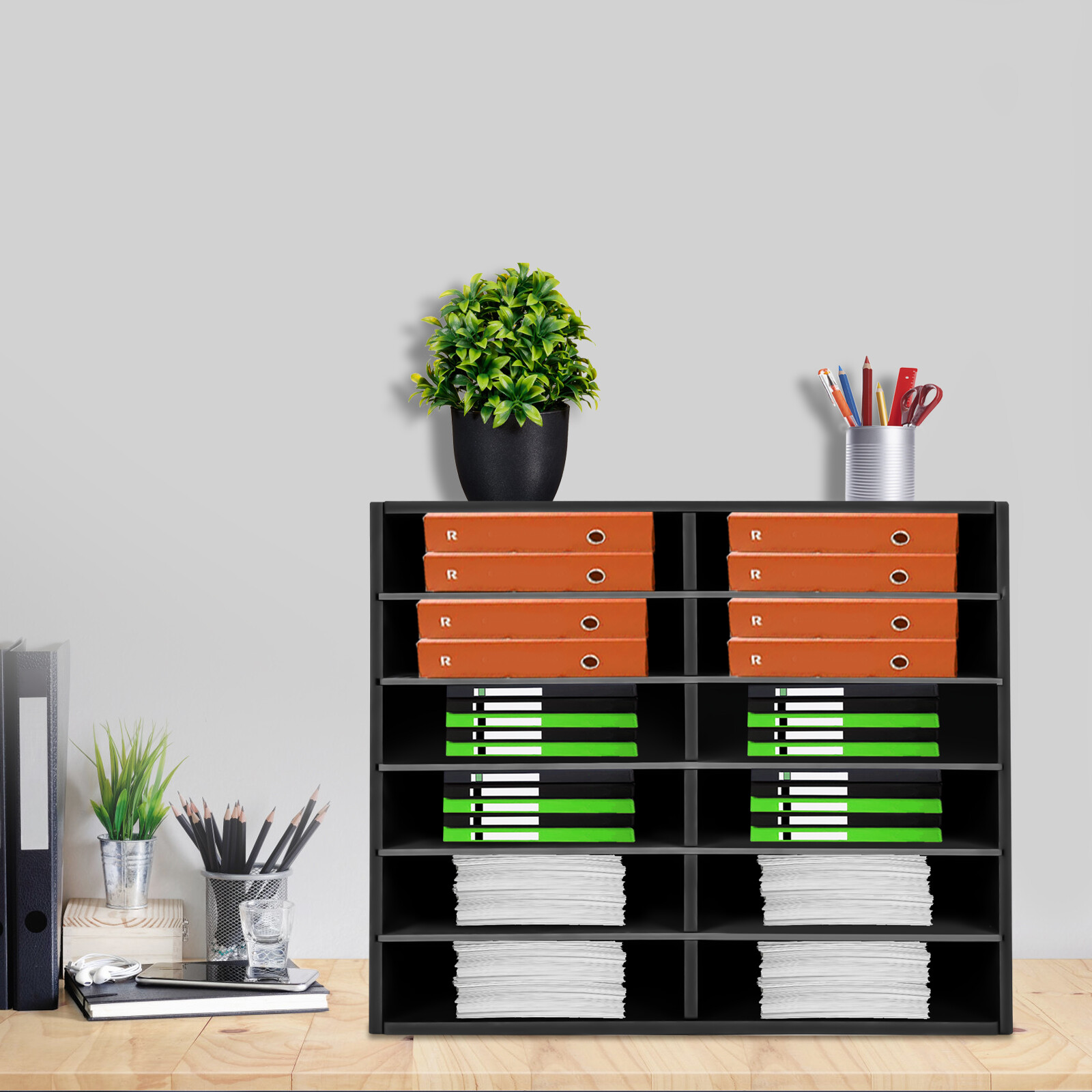 Literature Organizer School Adjustable File Sorter Paper Storage Holder 12 Slots