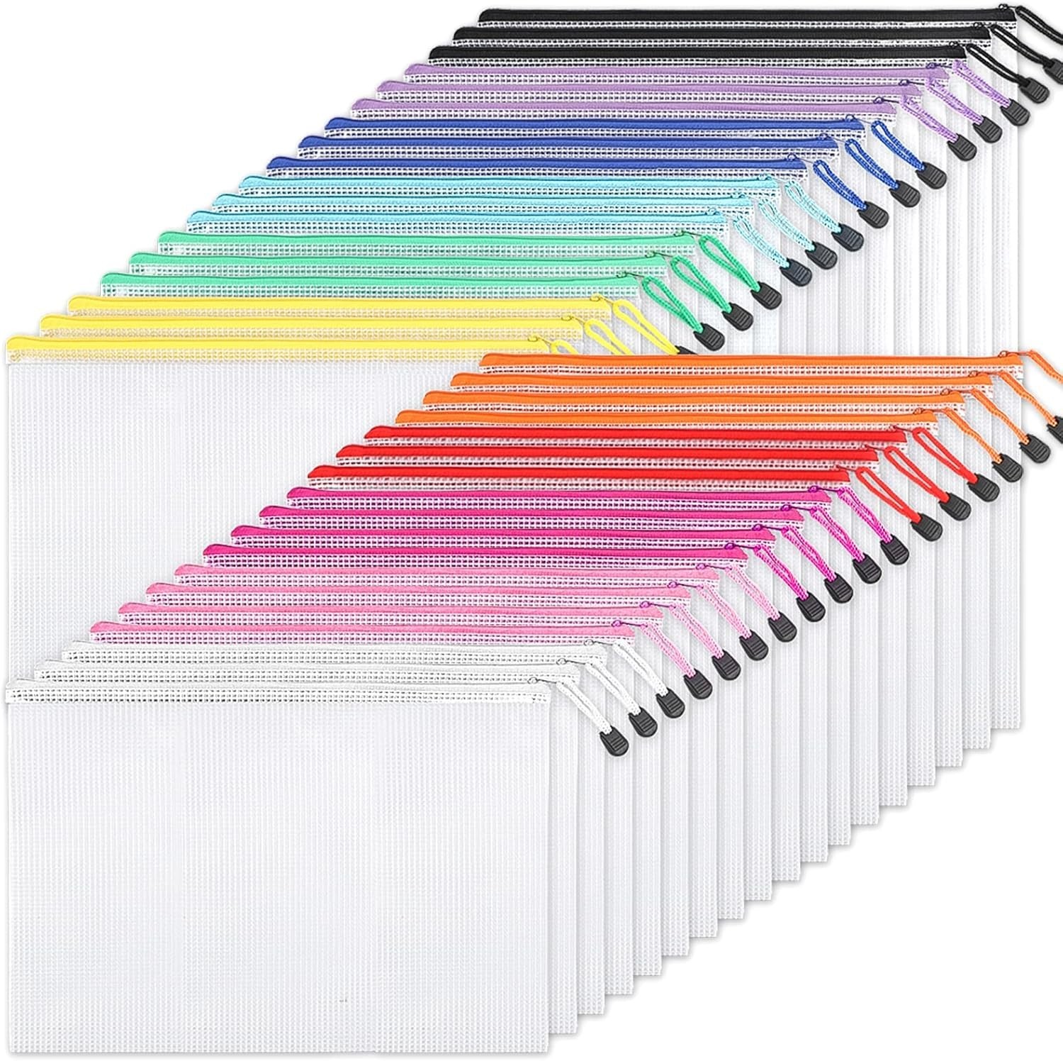 36pcs Mesh Zipper Pouch Bags A4 Size Board Game Storage Plastic 11 Colors Let…