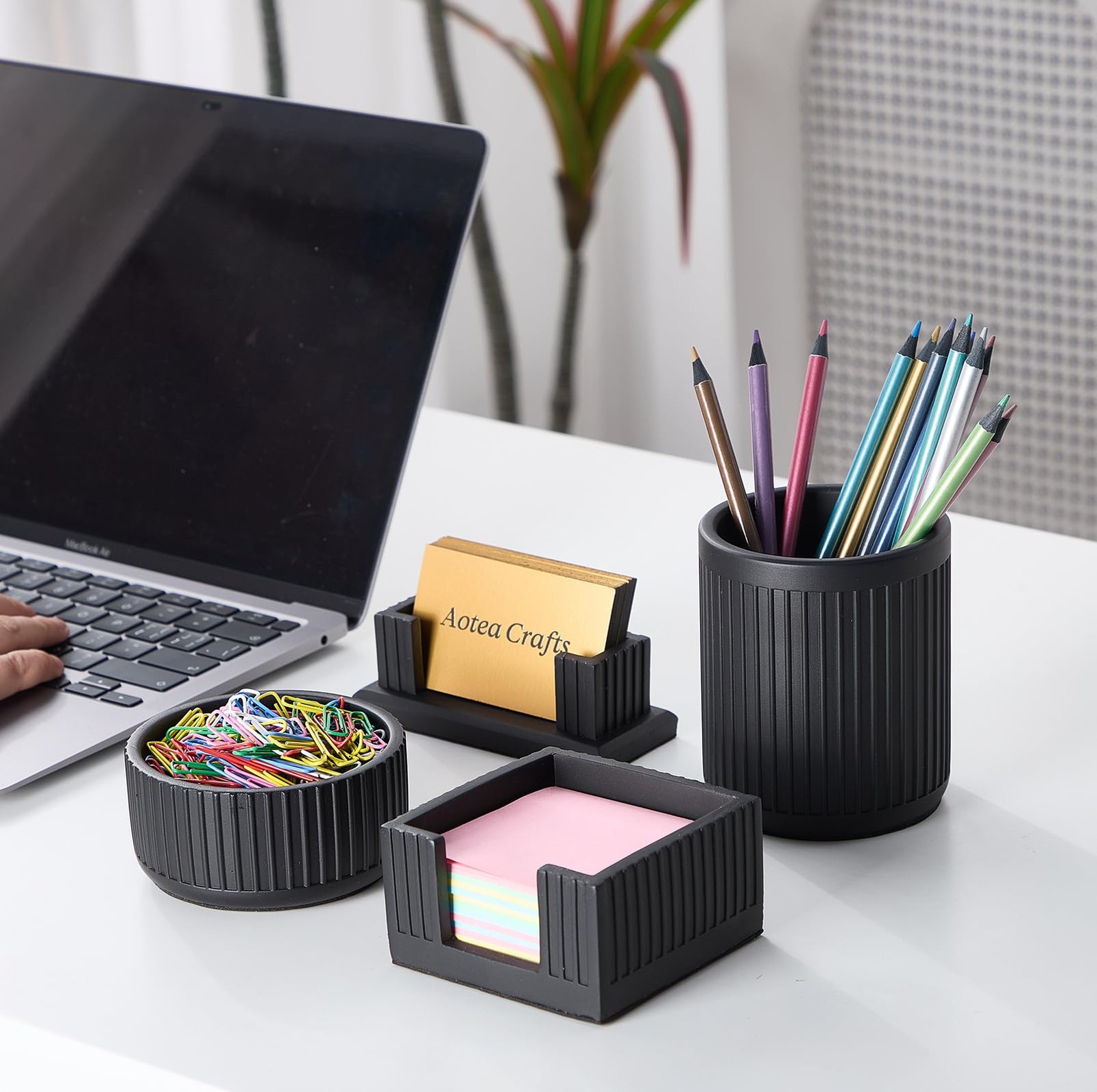 Set of 4 – Concrete Desk Accessories For Modern, Industrial, Minimalist Offic…