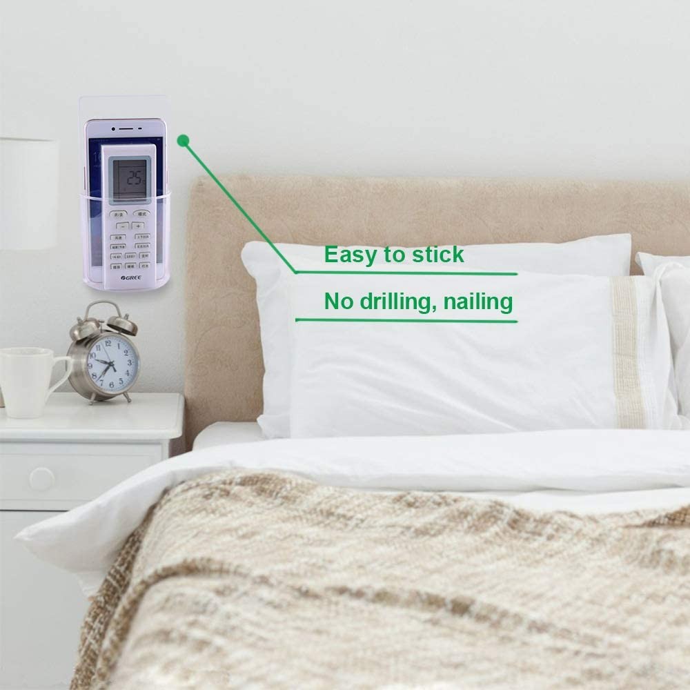 4 PCS Remote Control Holder, Wall Mount Self-Adhesive Transparent Media clear