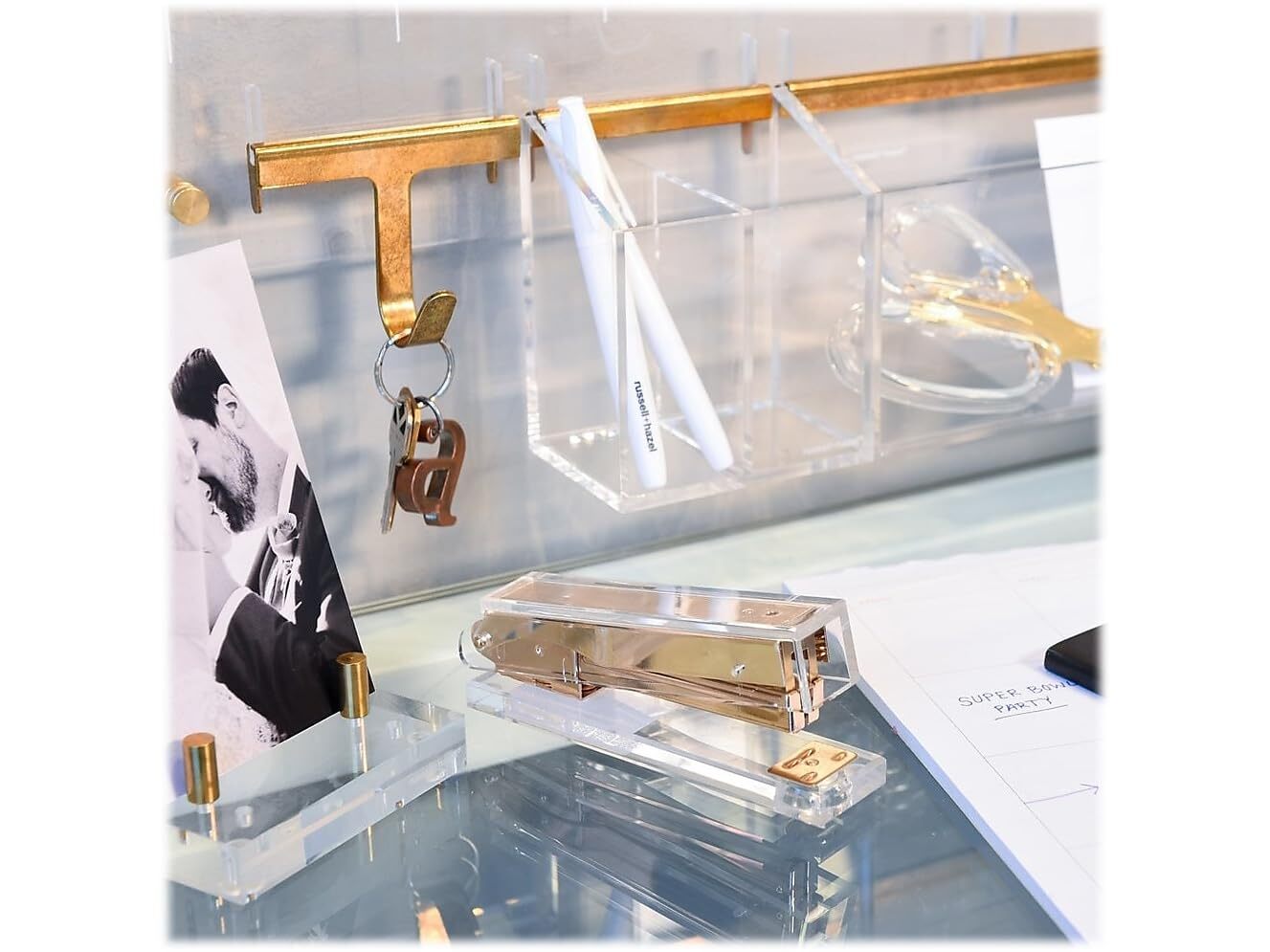 Acrylic Wall Pencil Bloc Clear With Goldtone Hardware 4.175 X 3.5 X 5.125