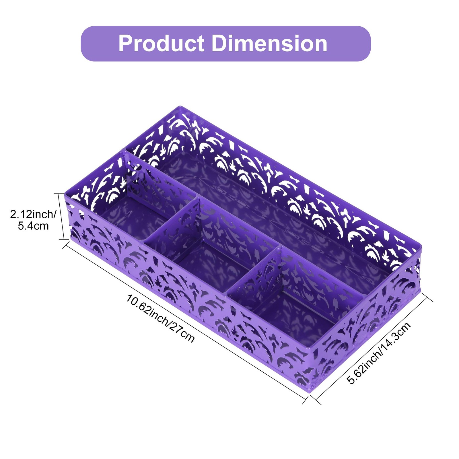 EasyPAG Desk Drawer Organizer with 4 Compartments, Carved Hollow Purple