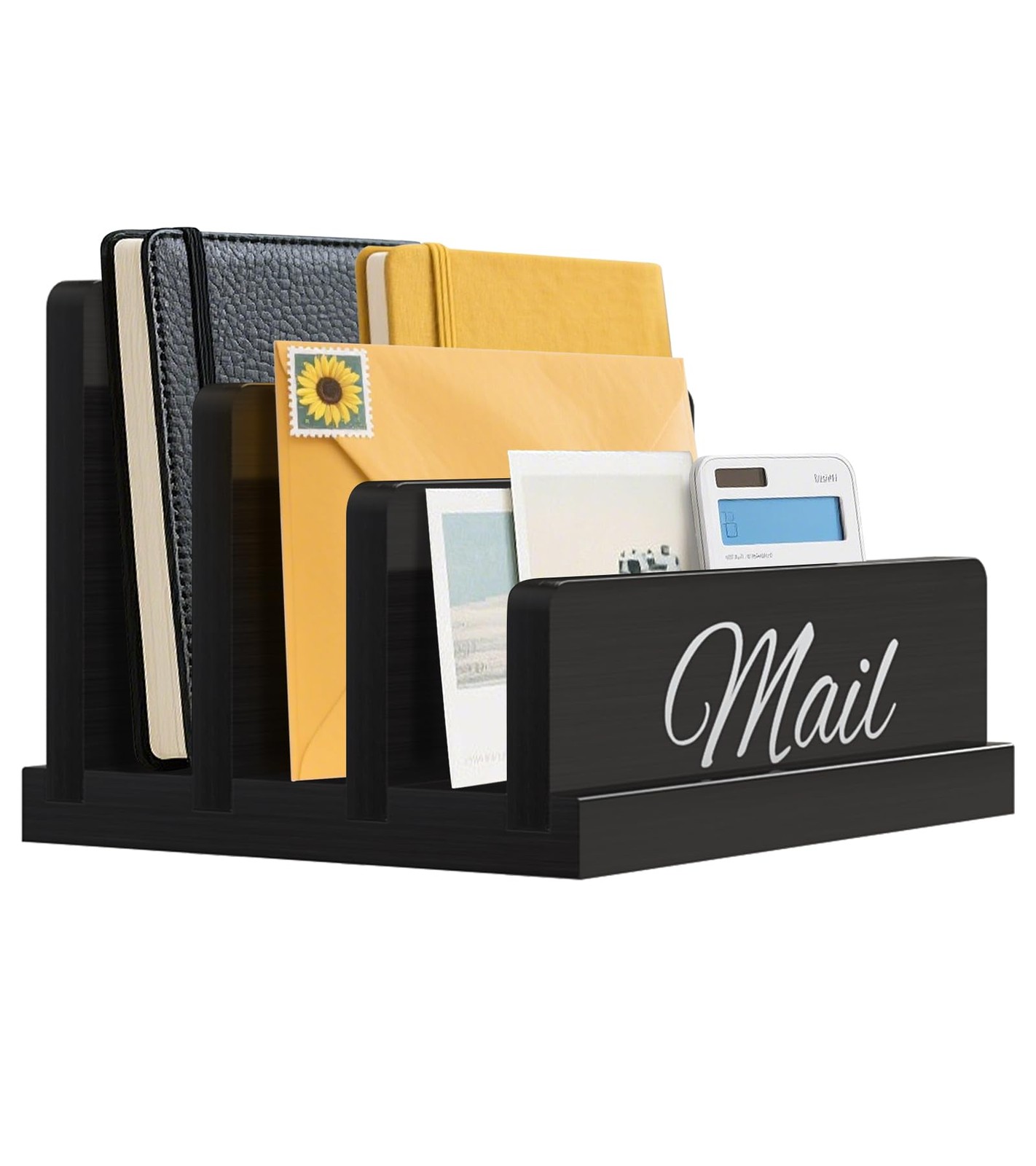 Mail Organizer for Desk,Wooden Mail Holder with Divider, 3-Slot Letter Sorter Fi
