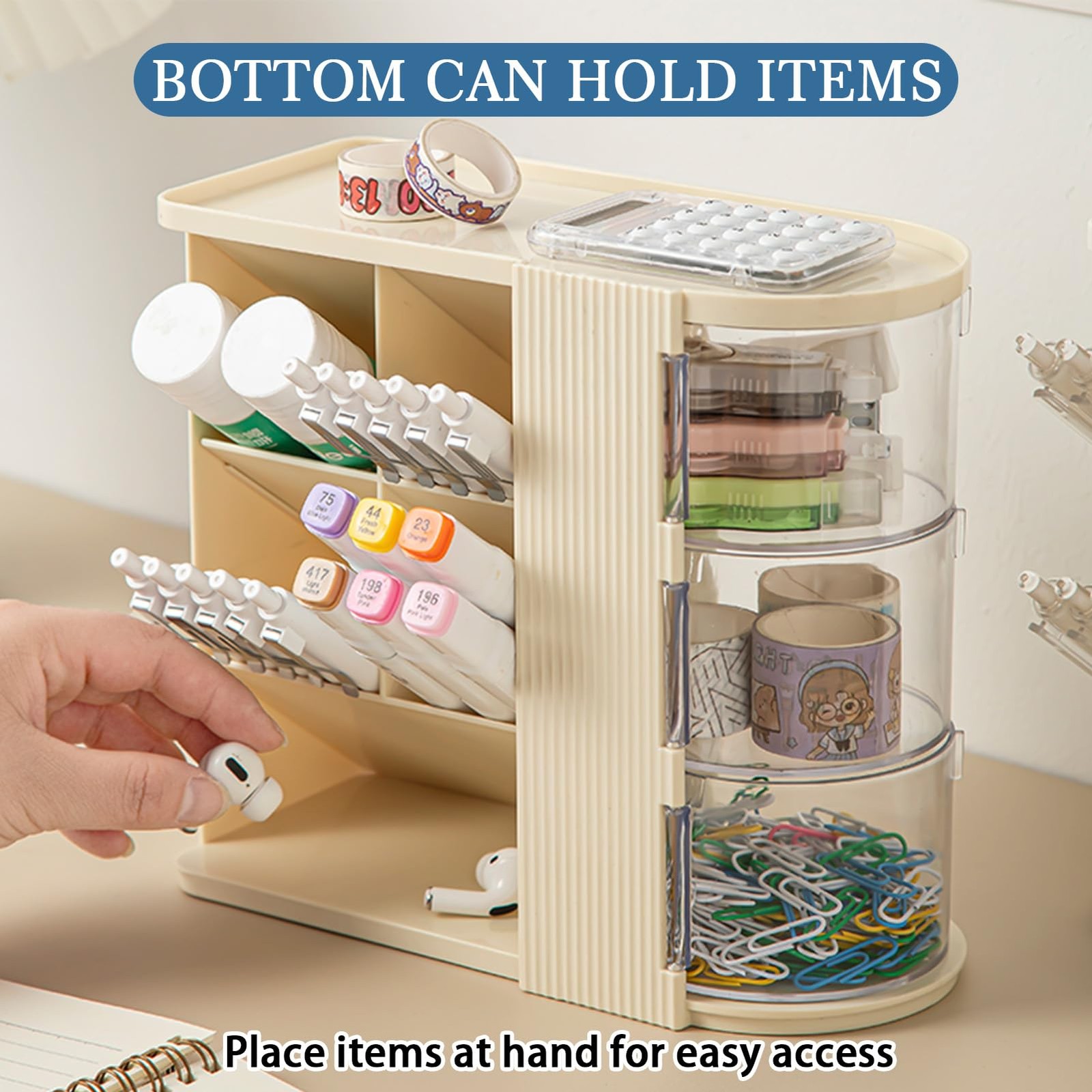 Desk Organizer with 3 Rotatable Drawer, Multi-Functional Pencil Pen Holder fo…