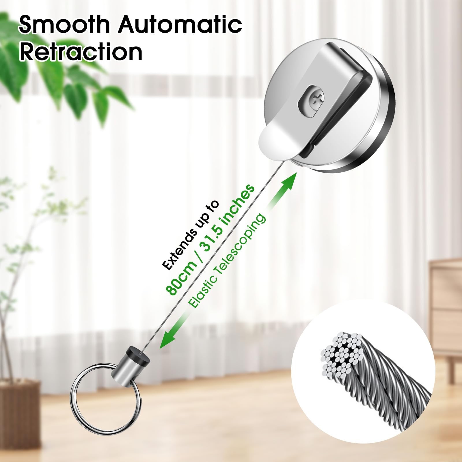 2 Pack Heavy Duty Silicone Retractable Pull Pen Pencil Holder with Steel Cord