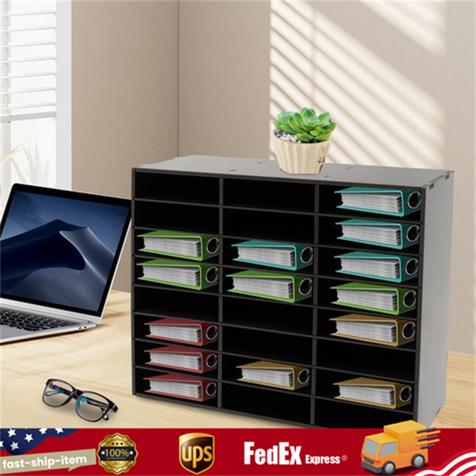 24 Compartments PVC Literature Organizer Desktop File Sorte Display Stand Black