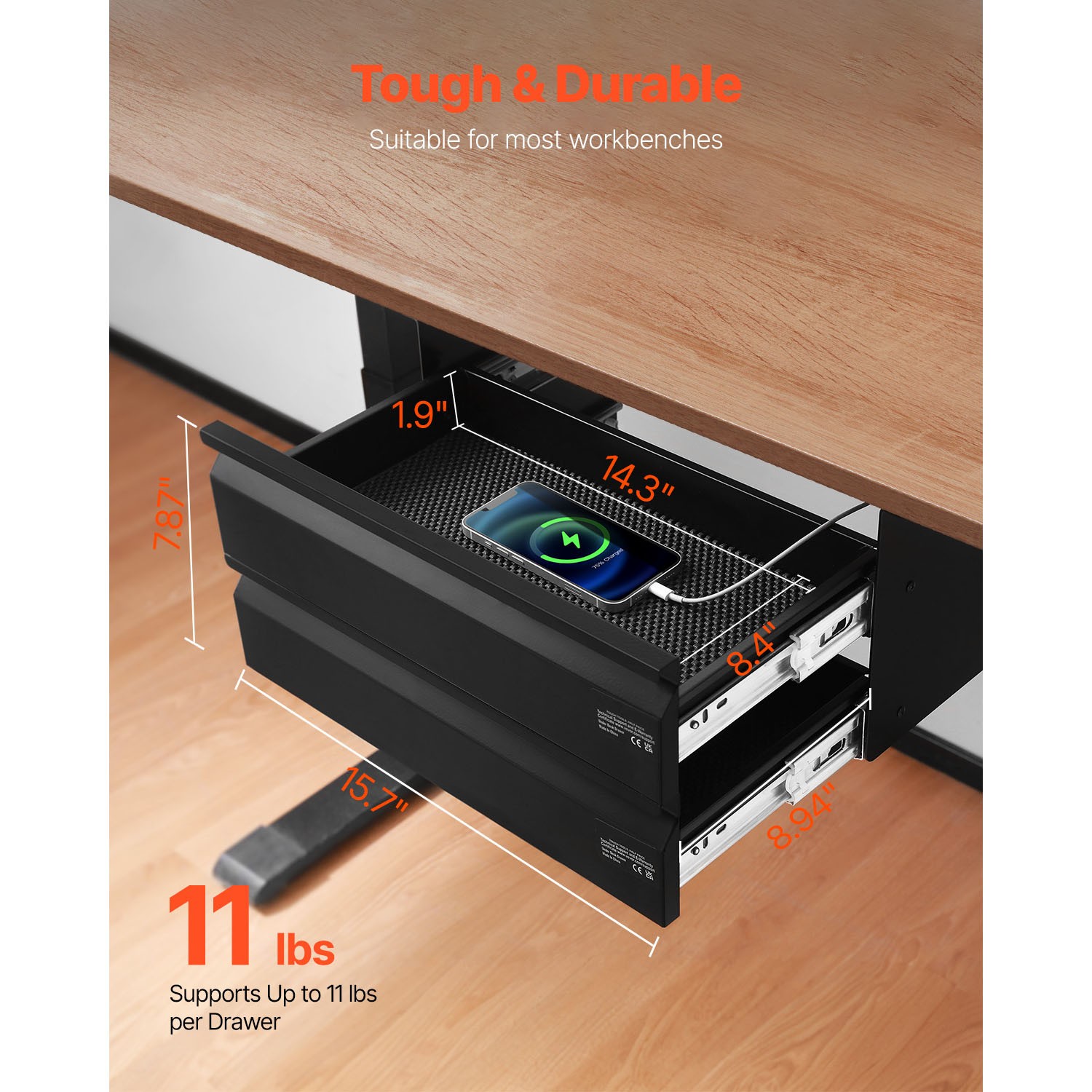 Uimoso 16″ Under Desk Organizer with 2 Sliding Drawers for Office Storage