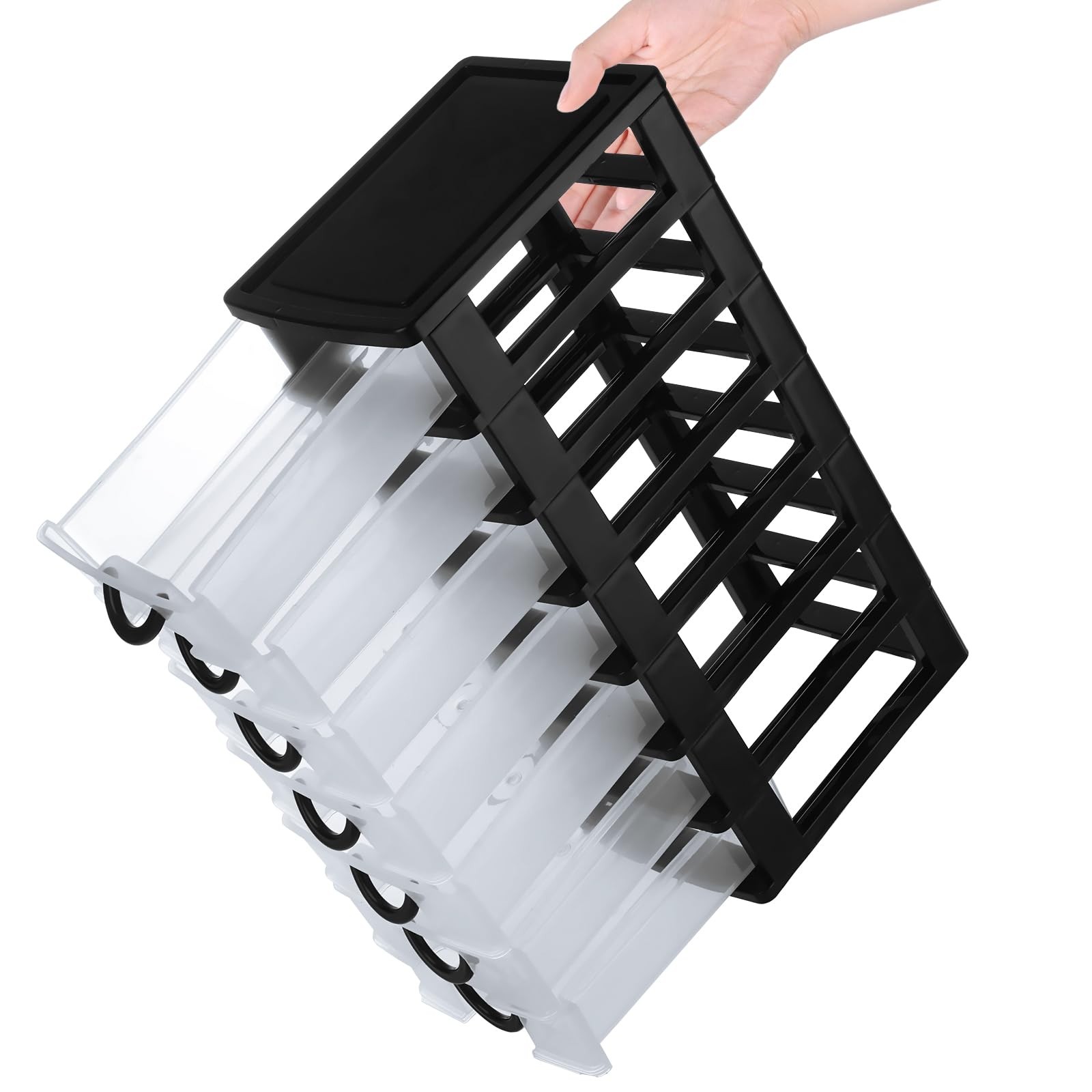 LOLYSIC 2 Pack Plastic Drawers for Desktop Small 7.1×5.1×13.2 inches, black