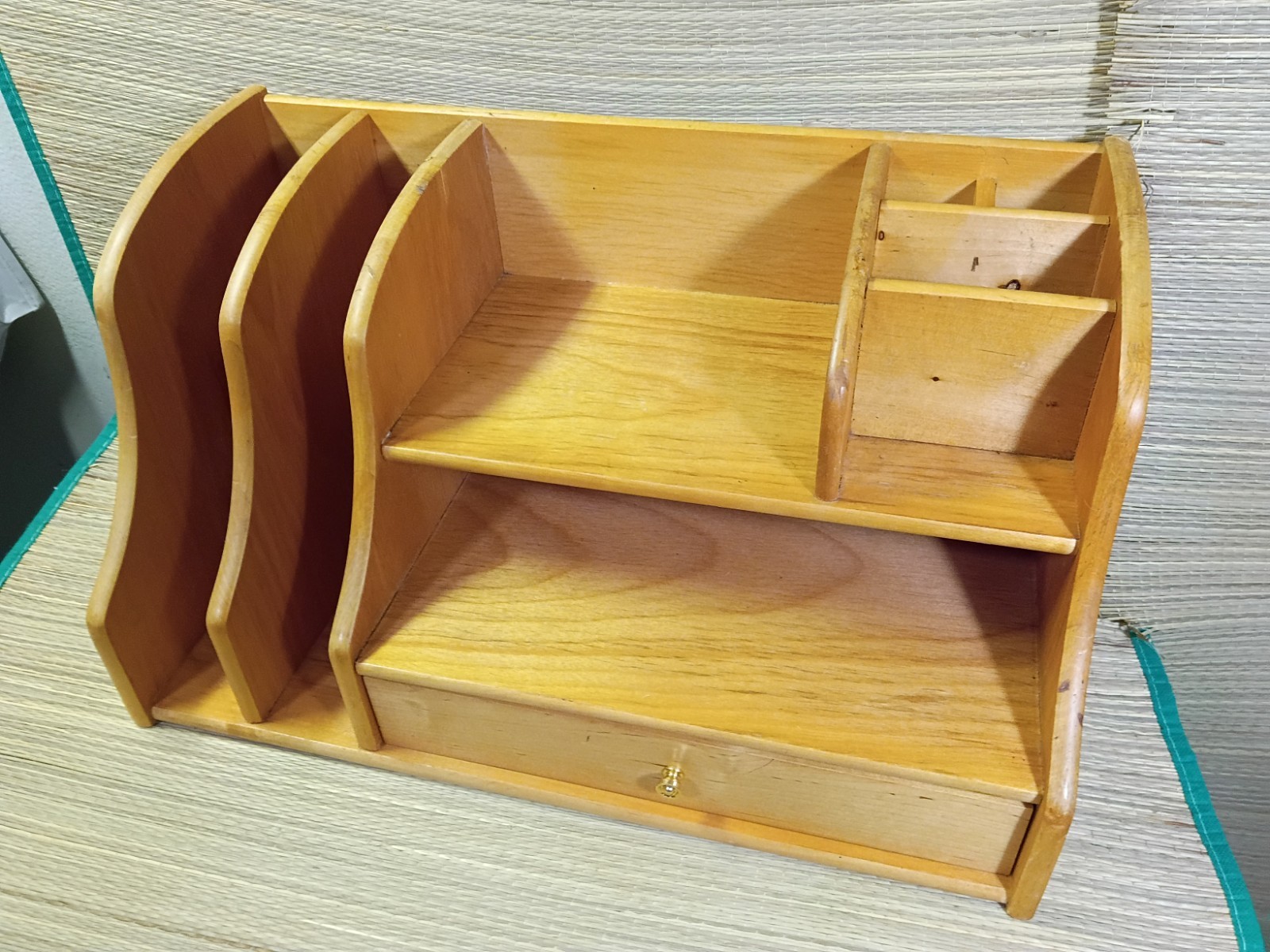 Vintage Wooden Desk Top Organizer With Drawer Solid Oakwood