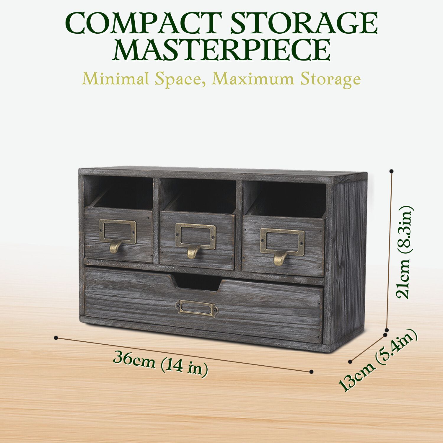 4 Drawer Wooden Desk Organizers – Vintage Rustic Apothecary Wood Desktop Storage