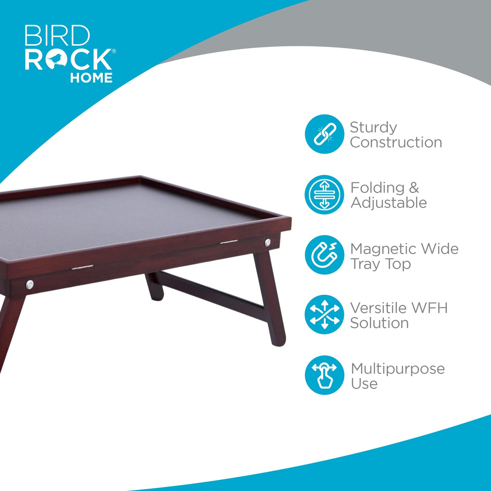 Birdrock Home Bamboo Lap Black Top – – – Bed Or –
