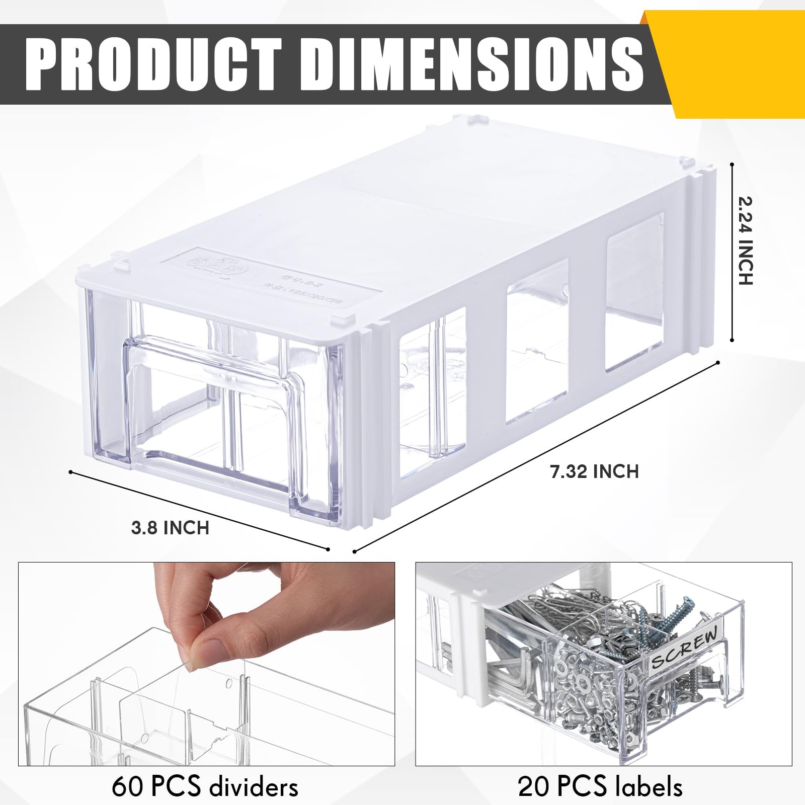 20 Pcs Stackable Drawer Screw Organizers with 60 Clear Dividers and 20 Tag Ca…