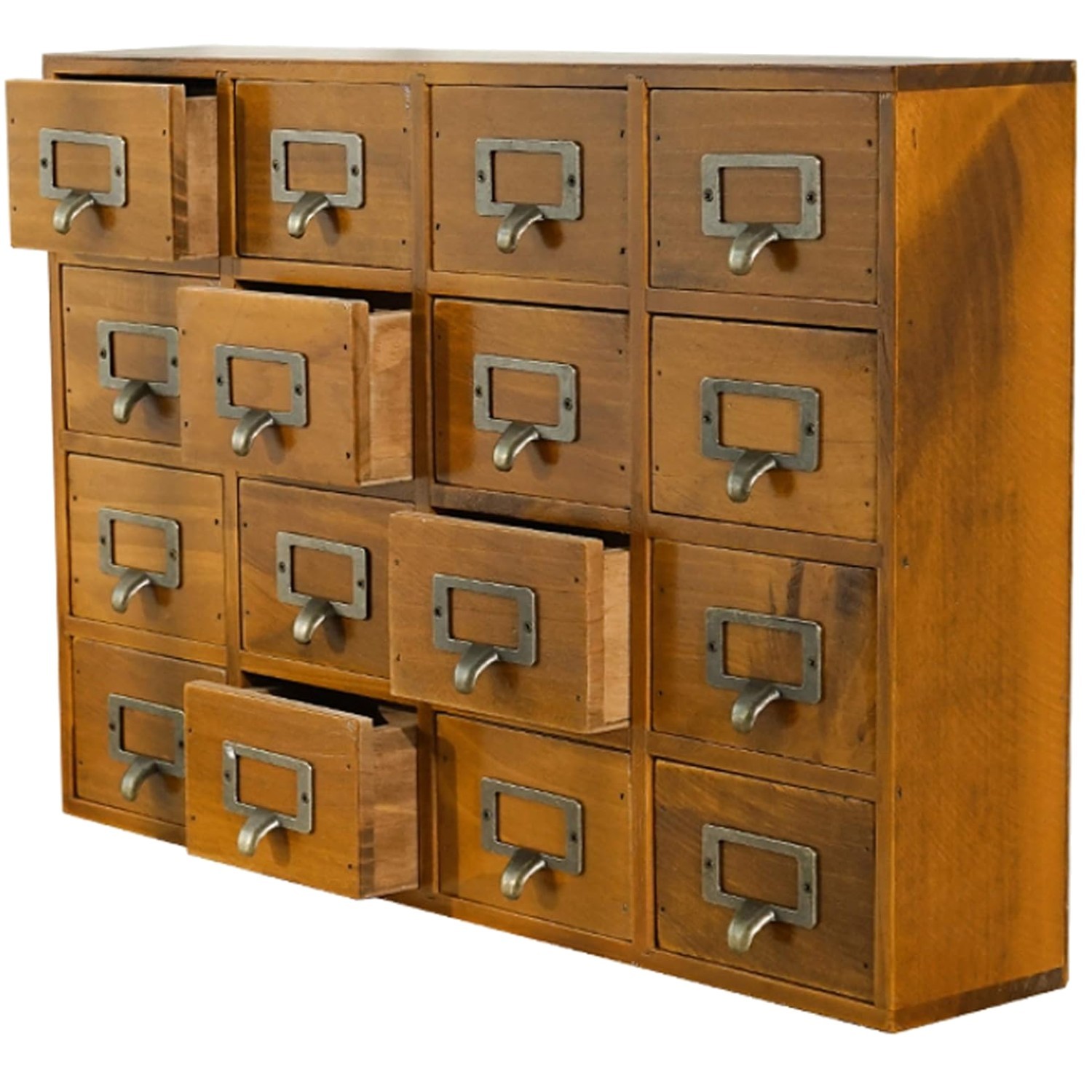 Rustic Wooden Desk Drawer Organizer – 16 Drawers Storage Box