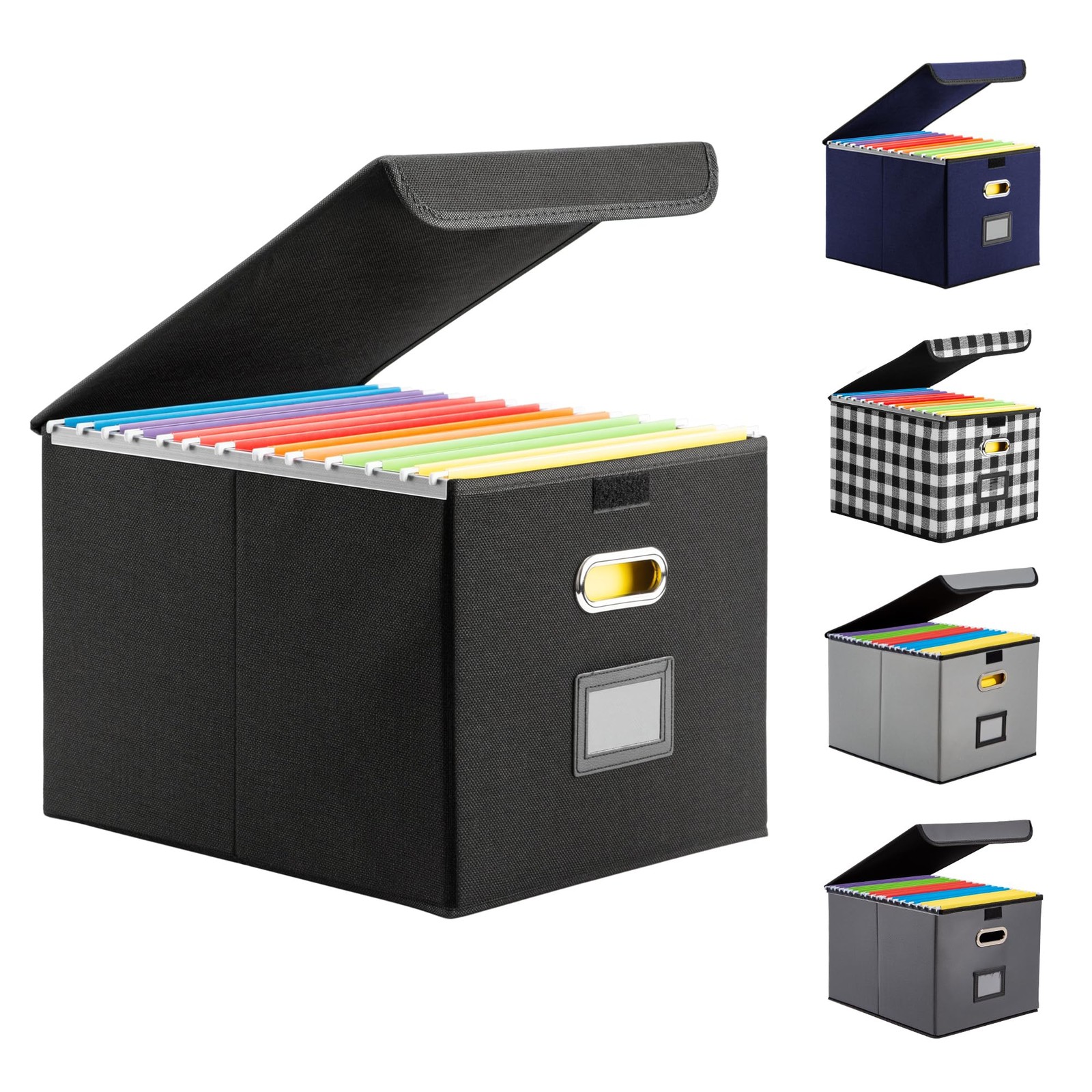 Hleelomi Collapsible File Box with Lid & Plastic Slide – 1 Pack, Black